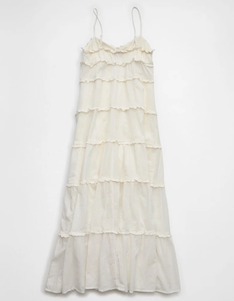 AE Button-Up Ruffle Midi Dress